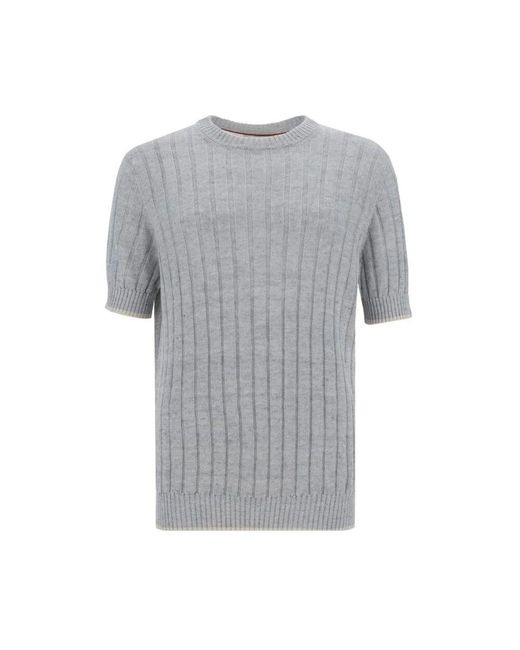 Brunello Cucinelli Gerippter Strickpullover in Gray für Herren