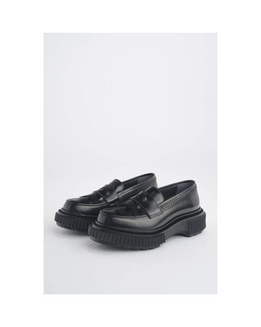 Adieu Black Schwarze lederperforierte mokassin-schuhe