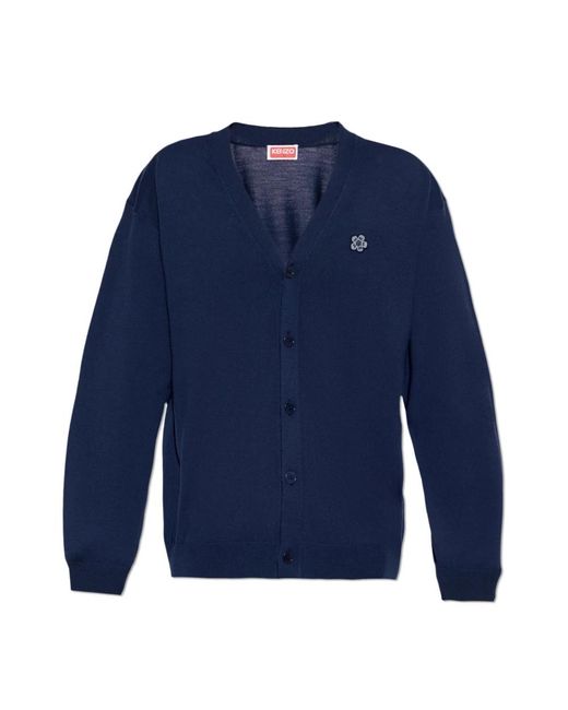 KENZO Truien & Vesten ,Blauw ,Wol Wool Cardigan Met Appliqué in het Blue voor heren