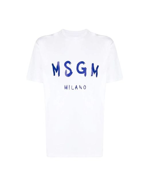 MSGM Tops ,Wit ,Katoen Wit Logo Print Katoenen T-Shirt in het White voor heren