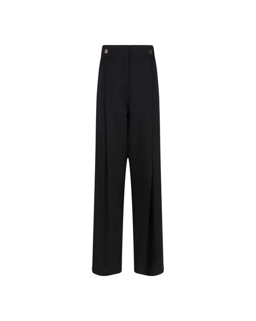 Elisabetta Franchi Black Schwarze Crepe Hose Mit Logodetails