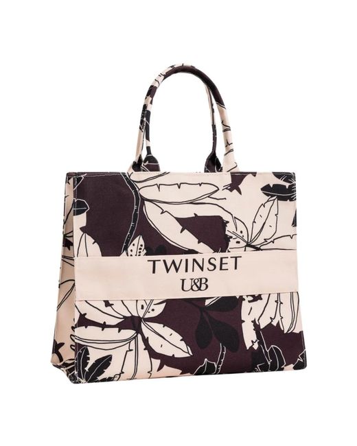 Twin Set Pink Canvas shopper tasche mit langen röhrenförmigen henkeln