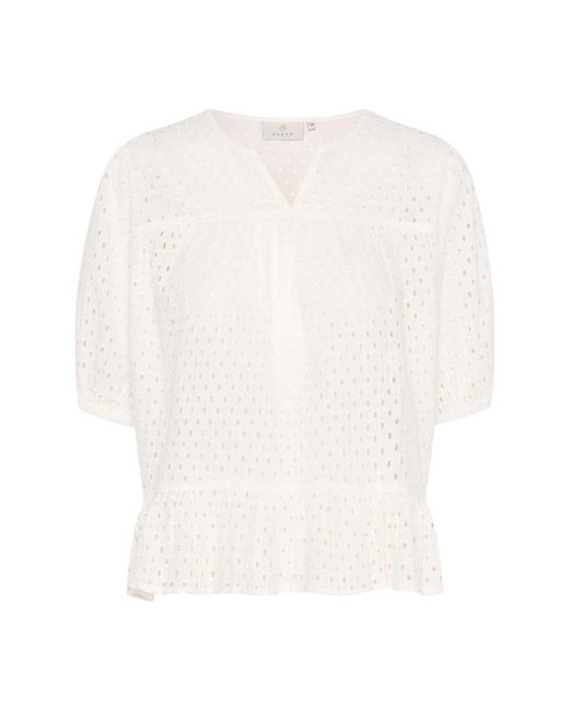 Kaffe Overhemden ,Wit ,Katoen Stijlvolle Blouse Met Korte Mouwen in het White