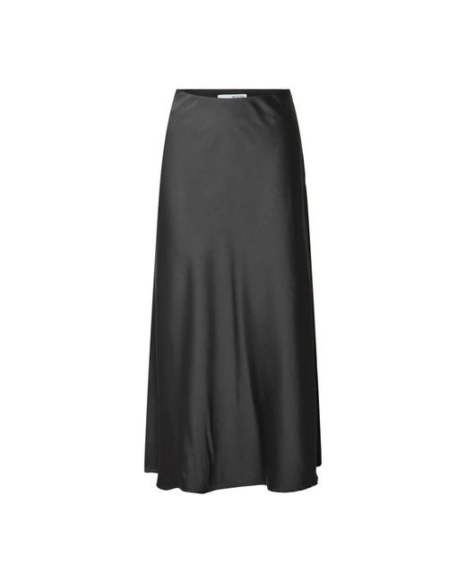 SELECTED Black Satin-Midirock