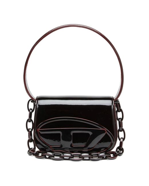 DIESEL Black Rote Polyurethan-Schultertasche