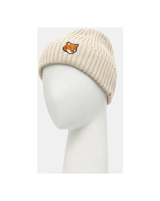 Maison Kitsuné Fox Head Beanie in het Natural