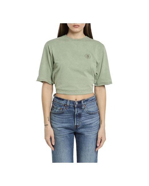 T-shirt verde crop top con coulisse di Department 5 in Green