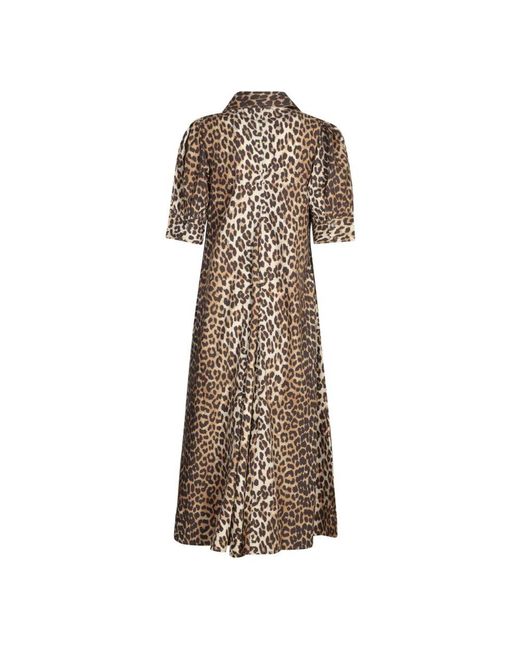 Ganni Natural Leopardenmuster Midi Kleid