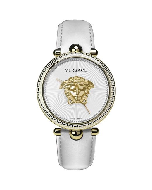 Palazzo empire orologio in pelle bianca di Versace in Metallic