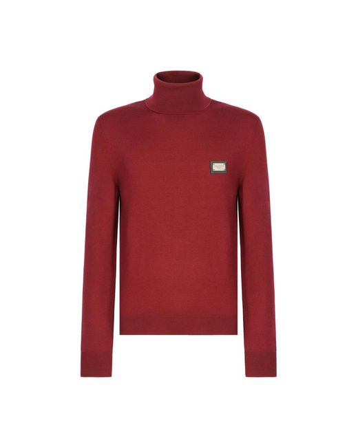 Maglione A Collo Alto Dg Essentials di Dolce & Gabbana in Red da Uomo