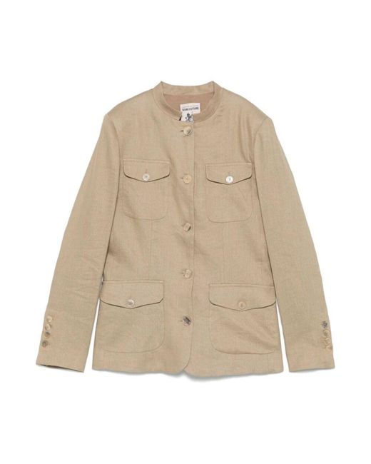 Semicouture Natural Beiger Knopfjacke Mit Taschen