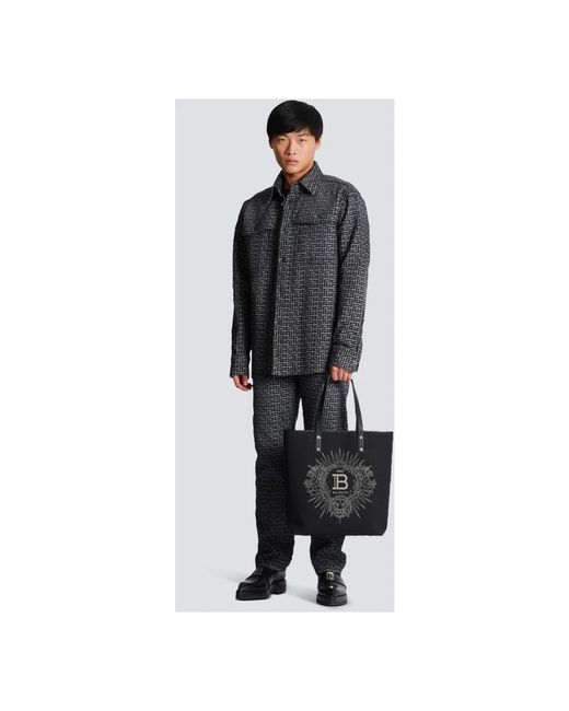Balmain Cabas-Tasche Varsity aus Monogramm-Canvas und Leder in Black für Herren