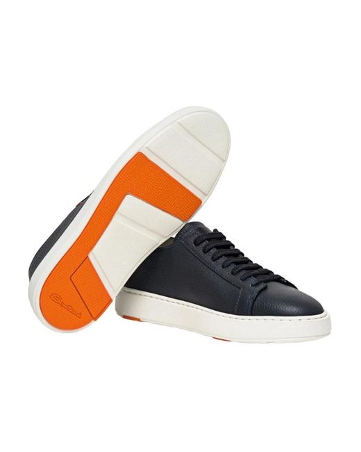 Santoni Leren Sneakers Met Ronde Neus En Rubberen Zool in het Blue voor heren