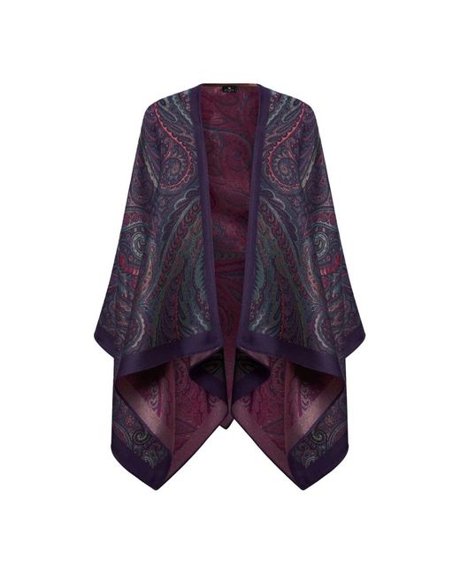 Etro Jassen ,Paars ,Wol Wollen Jacquard Cape in het Blue