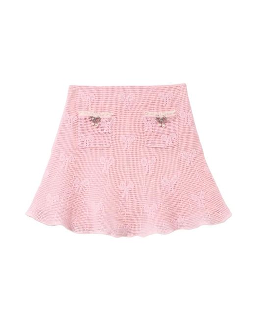 Self-Portrait Gebreide Mini Rok in het Pink