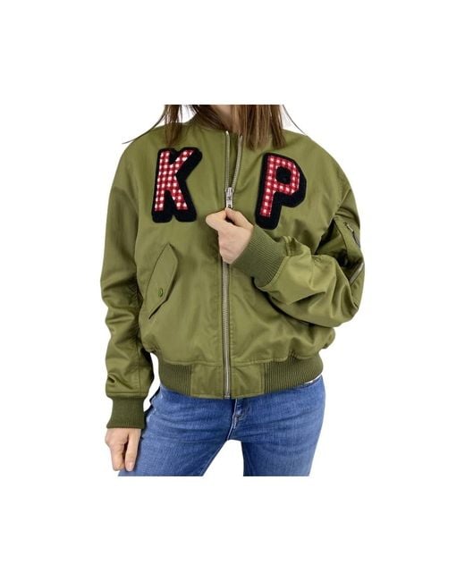 KENZO Geborduurde Khaki Bomberjack Met Geruite Voering in het Green