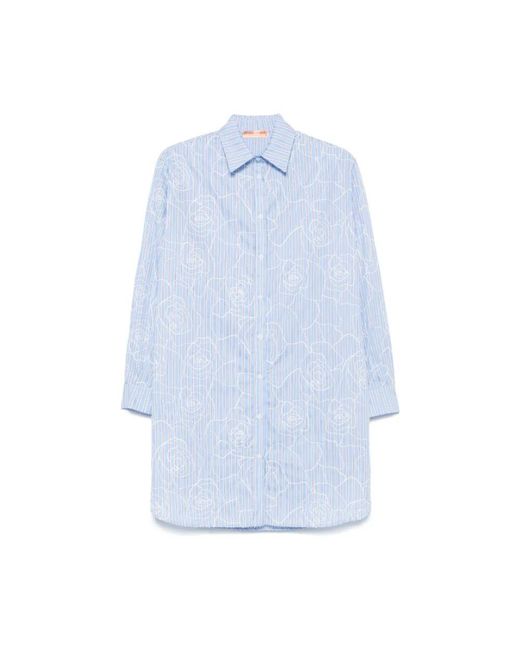 Ermanno Scervino Blue Blaues Logo-Besticktes Hemd Mit Klassischem Kragen