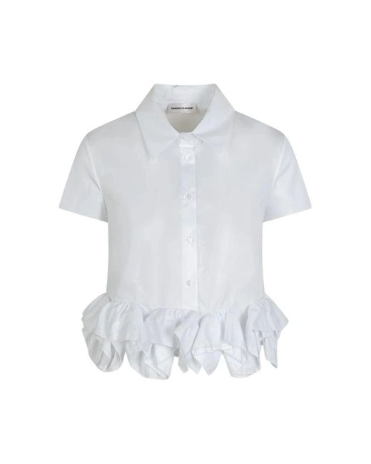 Sandro Ferrone White Weiße Baumwollbluse Mit Asymmetrischen Volants