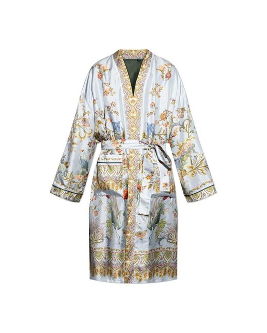 Etro Nachtkleding ,Blauw ,Polyester Zijden Kamerjas Met Flora- En Fauna-Print in het Blue voor heren