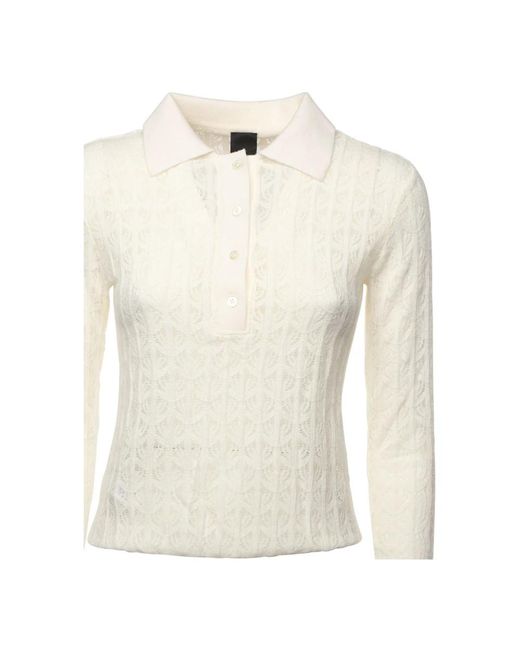 Pinko White Weißer Spitzen Langarm Pullover