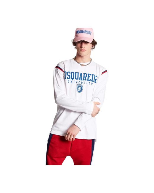 DSquared² Tops ,Wit ,Katoen Casual Katoenen T-Shirt in het Red voor heren