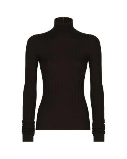 Dolce & Gabbana Black Gerippter pullover mit umgeschlagenem kragen