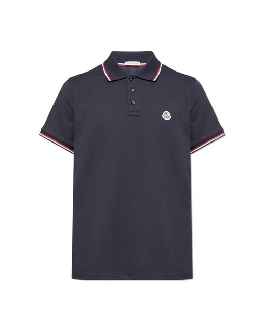 Moncler Logo Patch Katoenen Polo in het Blue voor heren