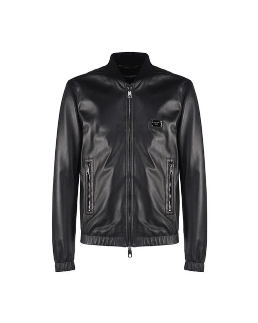 Dolce & Gabbana Black Leather Jackets for men