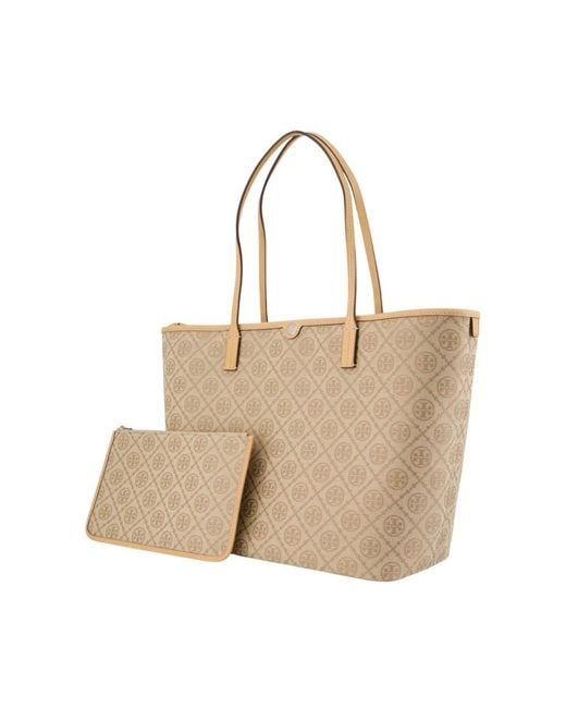 Tory Burch Natural T Monogram Zip Tote