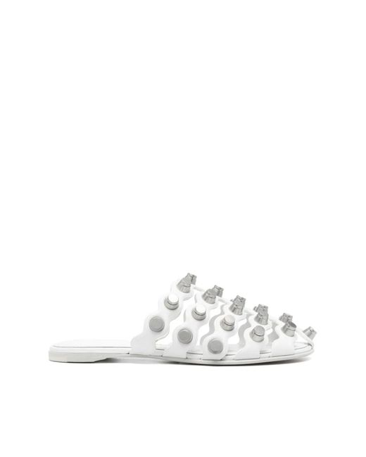 Alexander Wang White Weiße Flache Ledersandalen Mit Nieten