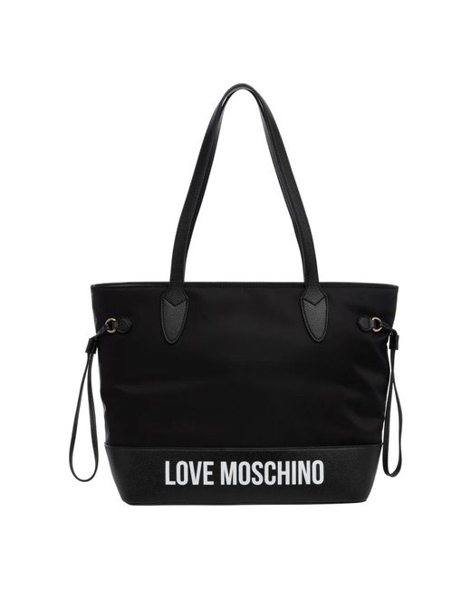 Love Moschino Black Logo print tote bag mit reißverschluss