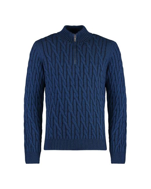Moorer Kabelgestrickter Wolle Kaschmir Pullover in Blue für Herren