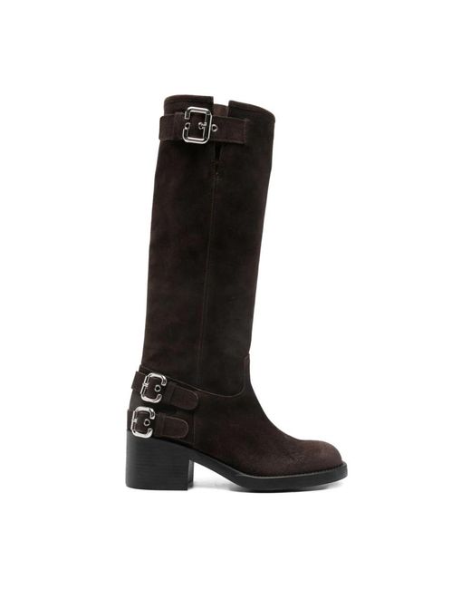 Chloé Black Braune Stiefel Mit Schnallen