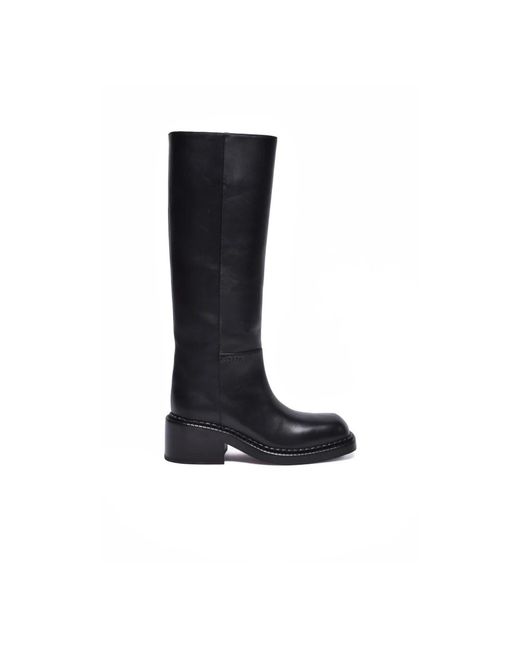 Prada Schoenen ,Zwart ,Leer Leren Laars Met 5 Cm Hak in het Black