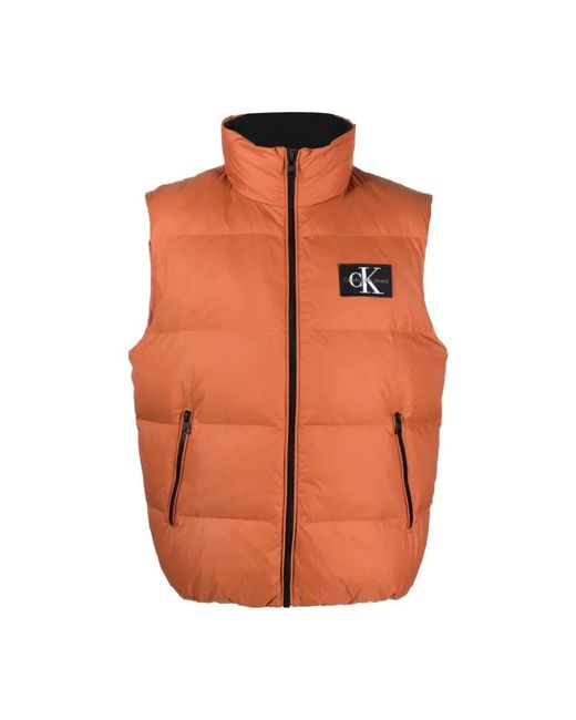 Calvin Klein Jassen ,Bruin ,Nylon Bruine Down Vest Essentials in het Orange voor heren