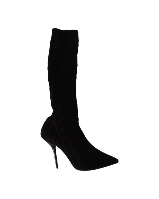 Black stretch socks knee high booties shoes di Dolce & Gabbana