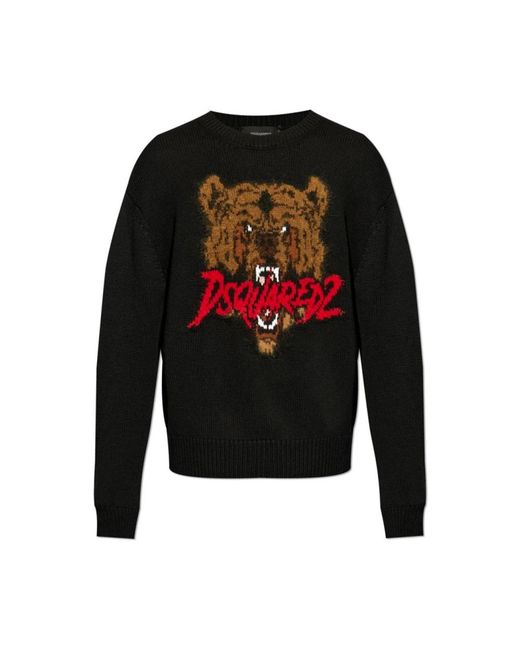 DSquared² Black Round-Neck Knitwear for men