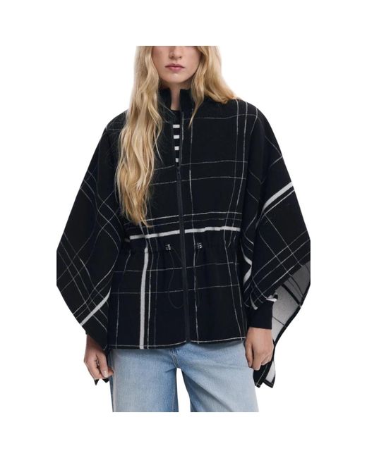 Desigual Jassen ,Zwart ,Wol Geruite Poncho Met Rits in het Black