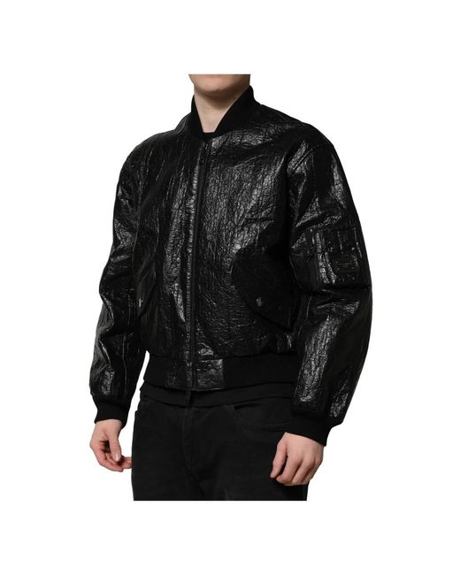 Dolce & Gabbana Jassen ,Zwart ,Zwarte Logo Plaque Bomber Jas in het Black voor heren