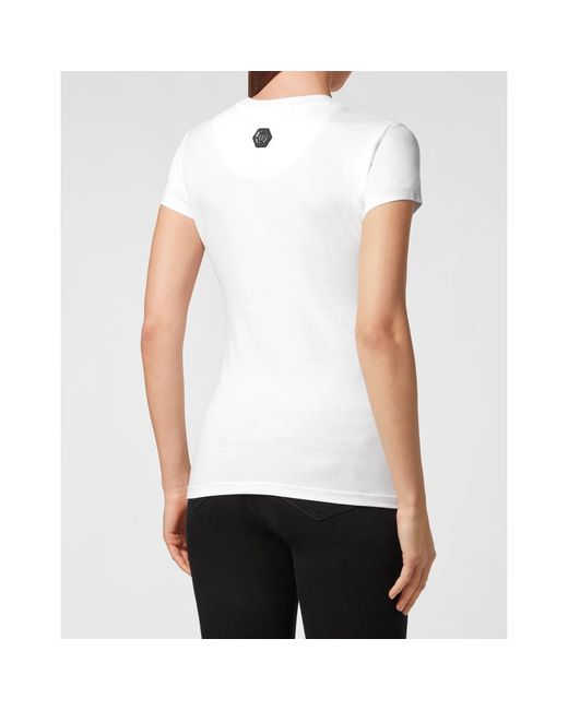Philipp Plein T-Shirt Ronde Hals Ss Pp Duck Met Kristallen in het White