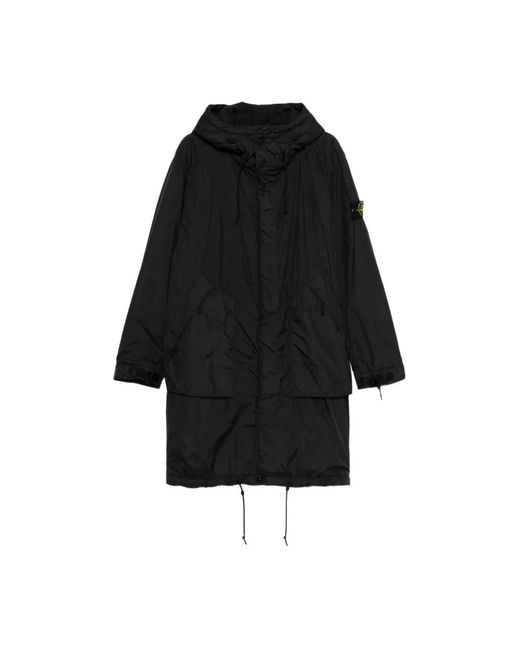 Stone Island Zwarte Capuchon Trekkoord Jas in het Black voor heren