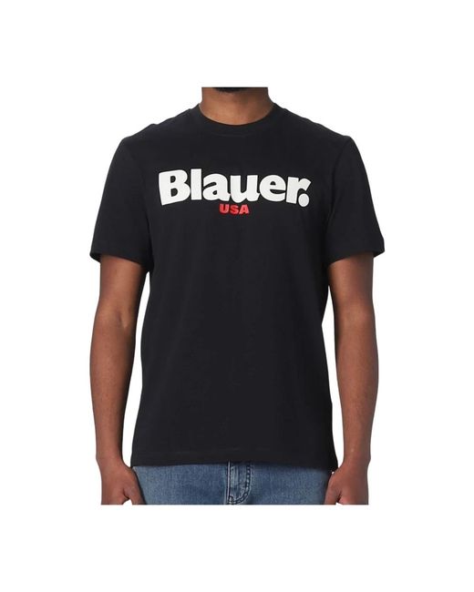 Blauer Tops ,Zwart ,Katoen Zwart Maxi Logo T-Shirt in het Black voor heren