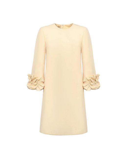 Valentino Garavani Natural Gerüschtes Georgette Kleid Mit Reißverschluss