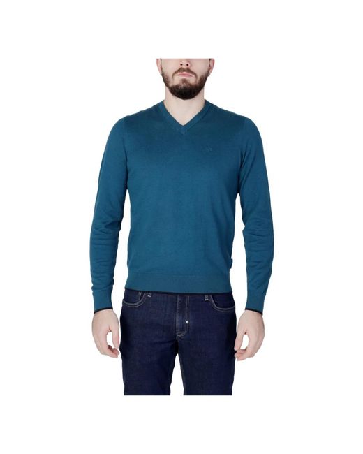 Armani Exchange Blue V-Neck Knitwear for men