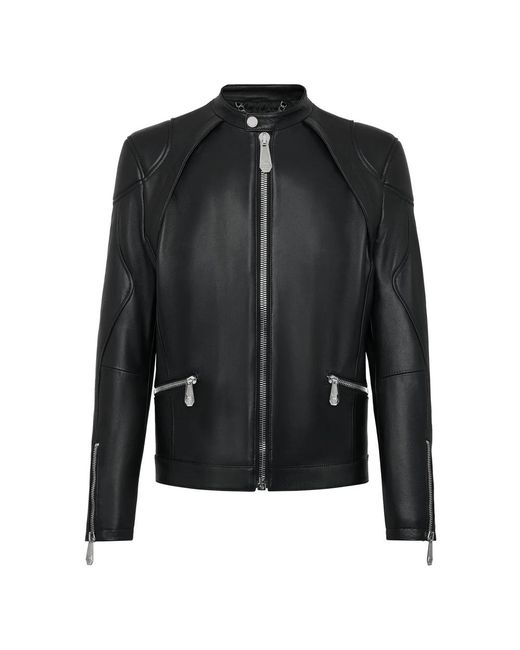 Philipp Plein Leren Jas in het Black voor heren