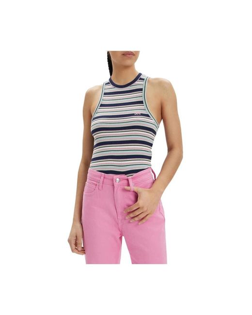 Lee Jeans Blue Gestreiftes Ärmelloses Baumwollmischtop