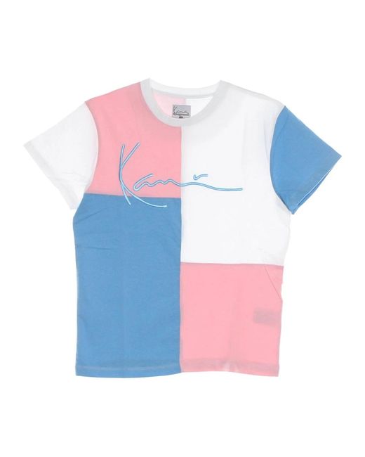 Karlkani Handtekening Blok Tee Lichtblauw/Roze/Wit in het Pink