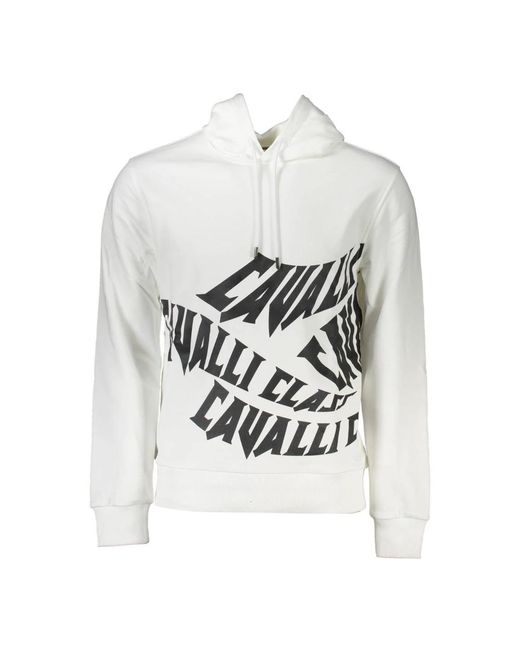 Roberto Cavalli Hoodies & Sweatvesten ,Wit ,Katoen Hoodie Met Geborsteld Print in het White voor heren