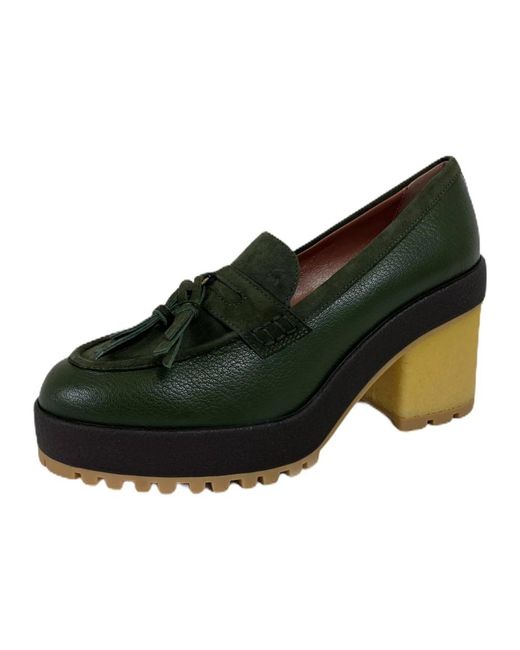 Hogan Schoenen ,Groen ,Leer Rubber Heel Loafer Schoenen in het Black