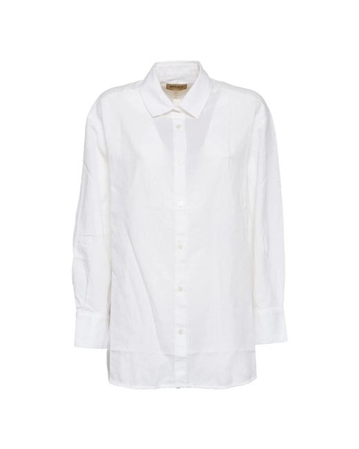 Woolrich White Cotton Linen Boyfriend Shirt